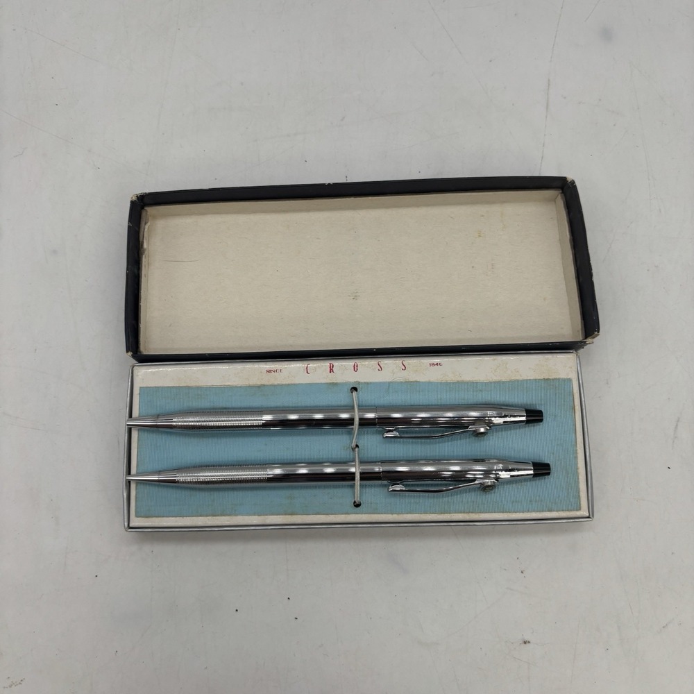 Vintage Cross Century Chrome Pen & Pencil Set 3501 in Box Silver